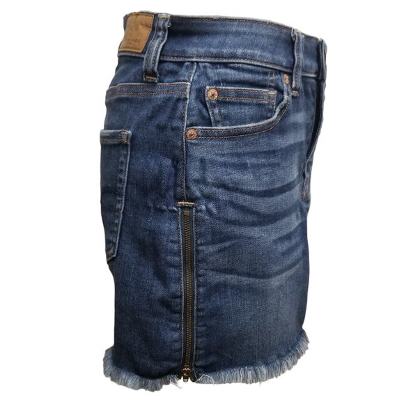 American Eagle Outfitters Hi-Rise Mini Skirt Blue Zipper Sides Frayed Hem Size 4 - Picture 5 of 16